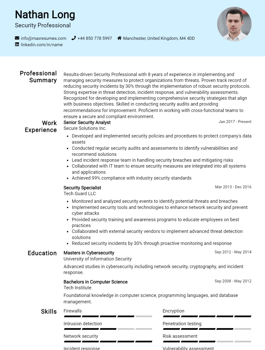 security-professional-resume-sample
