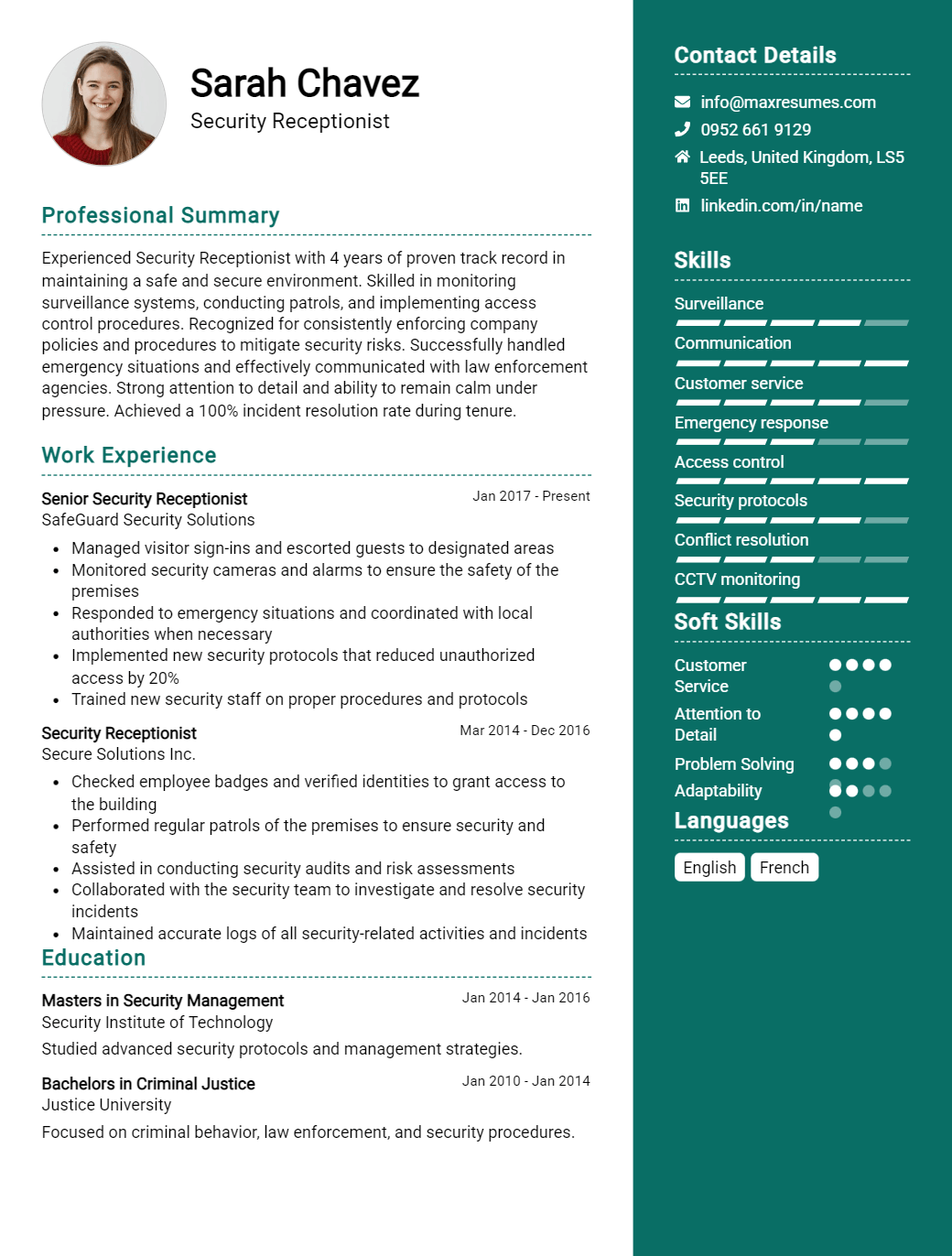 security-receptionist-resume-sample