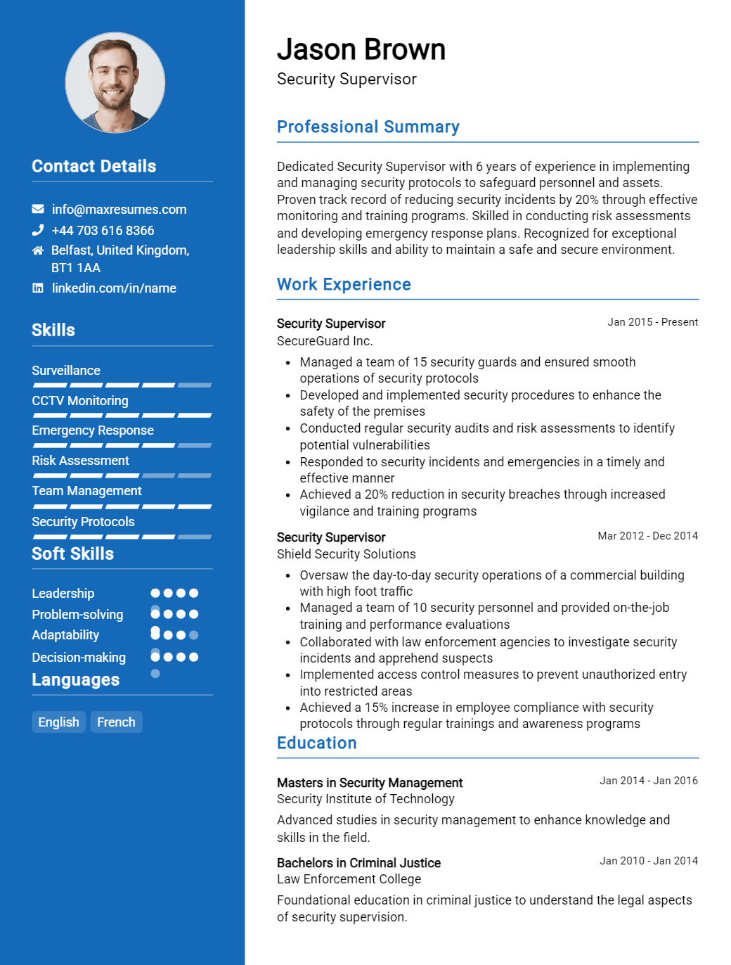 security-supervisor-resume-sample