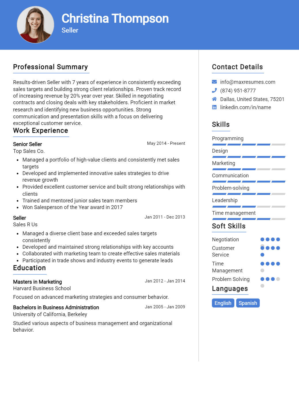 seller-resume-sample