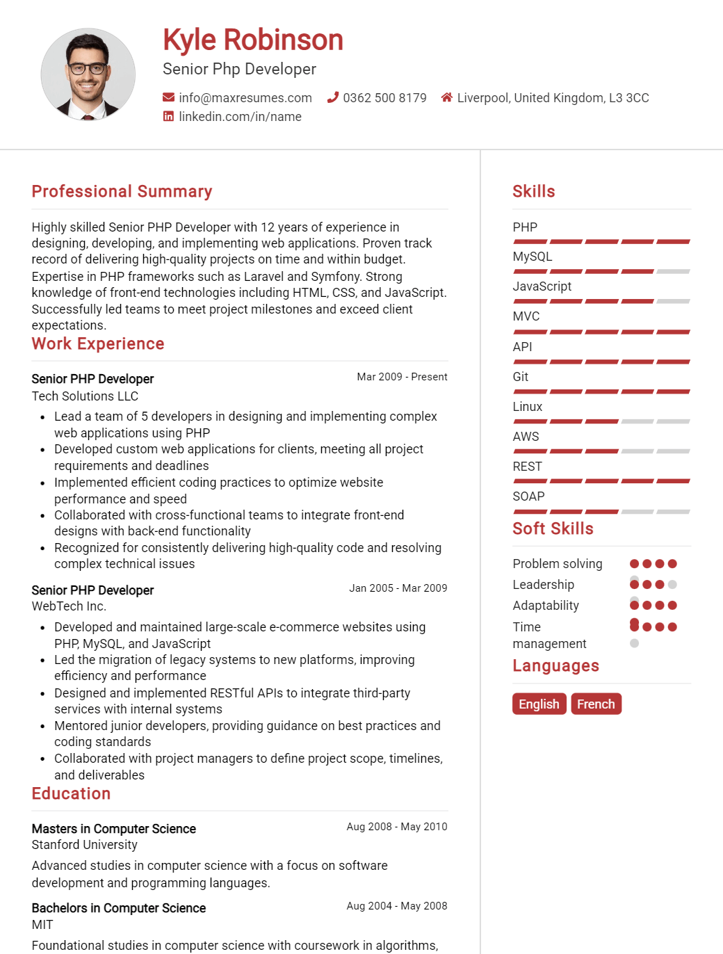 senior-php-developer-resume-sample