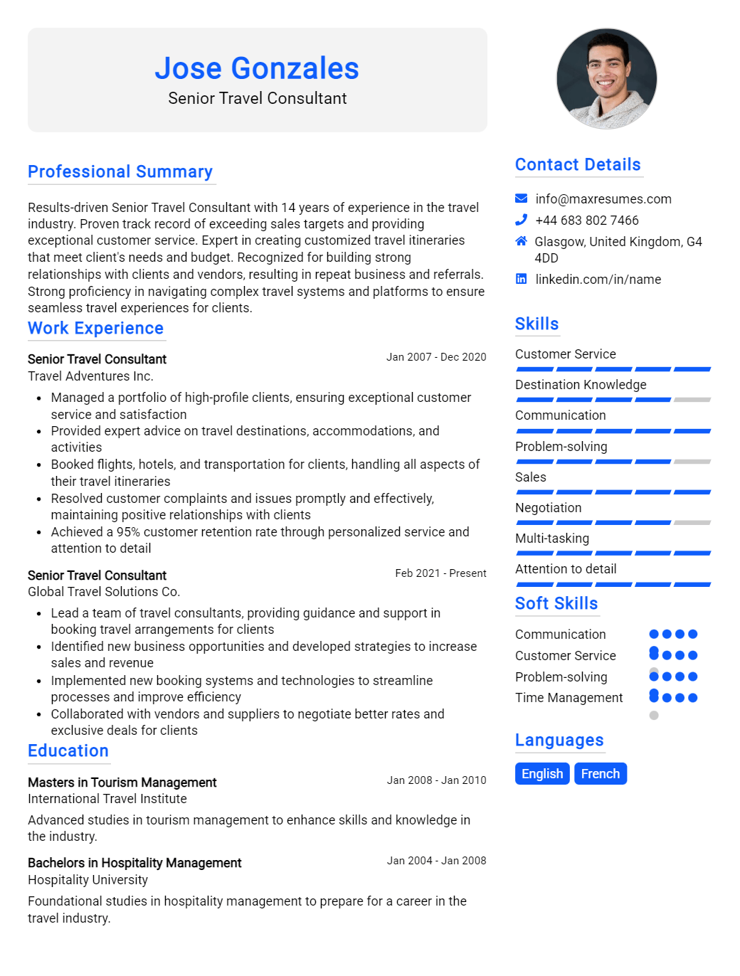 senior-travel-consultant-resume-sample