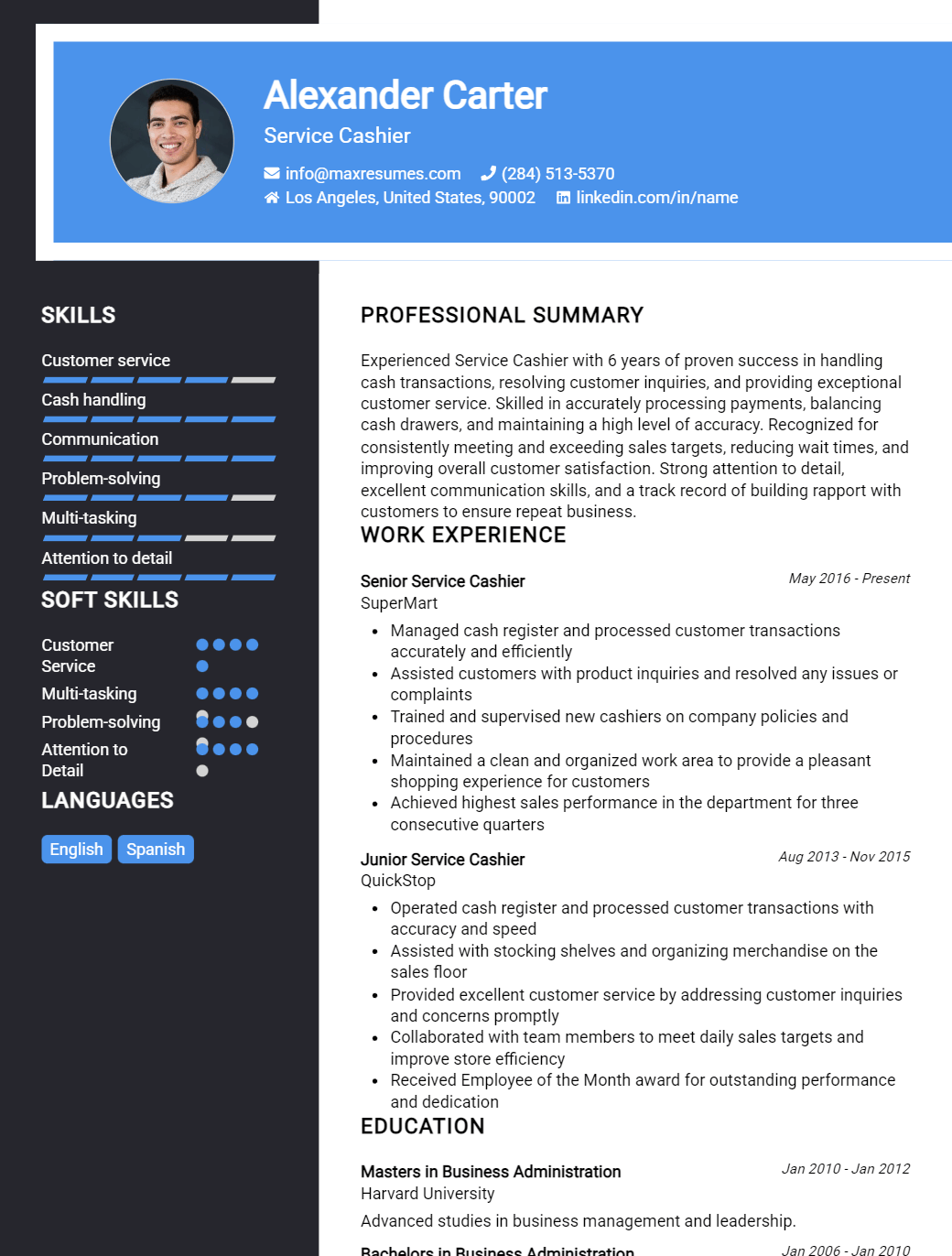 service-cashier-resume-sample