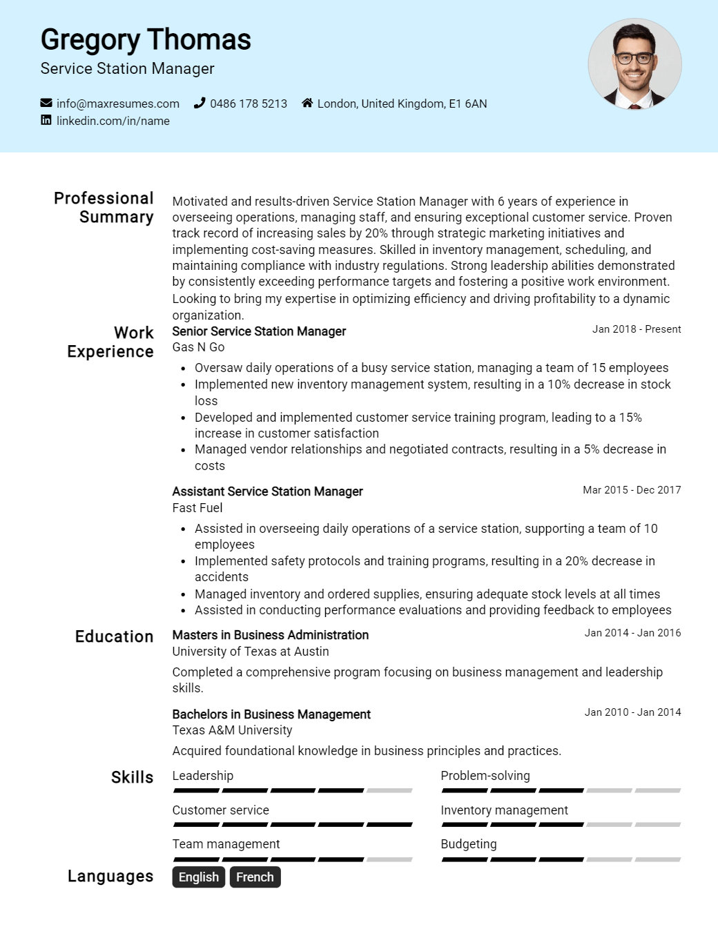 service-station-manager-resume-sample