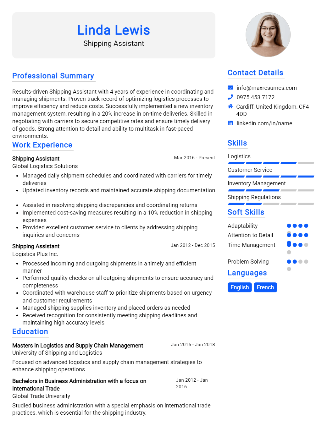 shipping-assistant-resume-sample