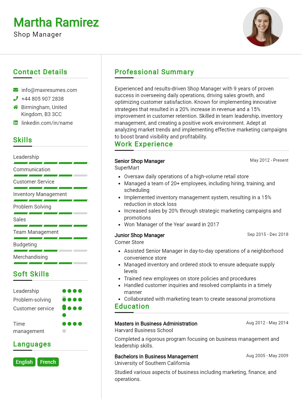 shop-manager-resume-sample