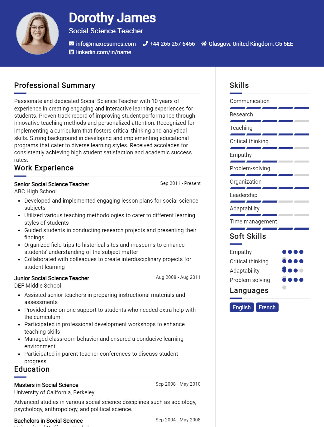social-science-teacher-resume-sample