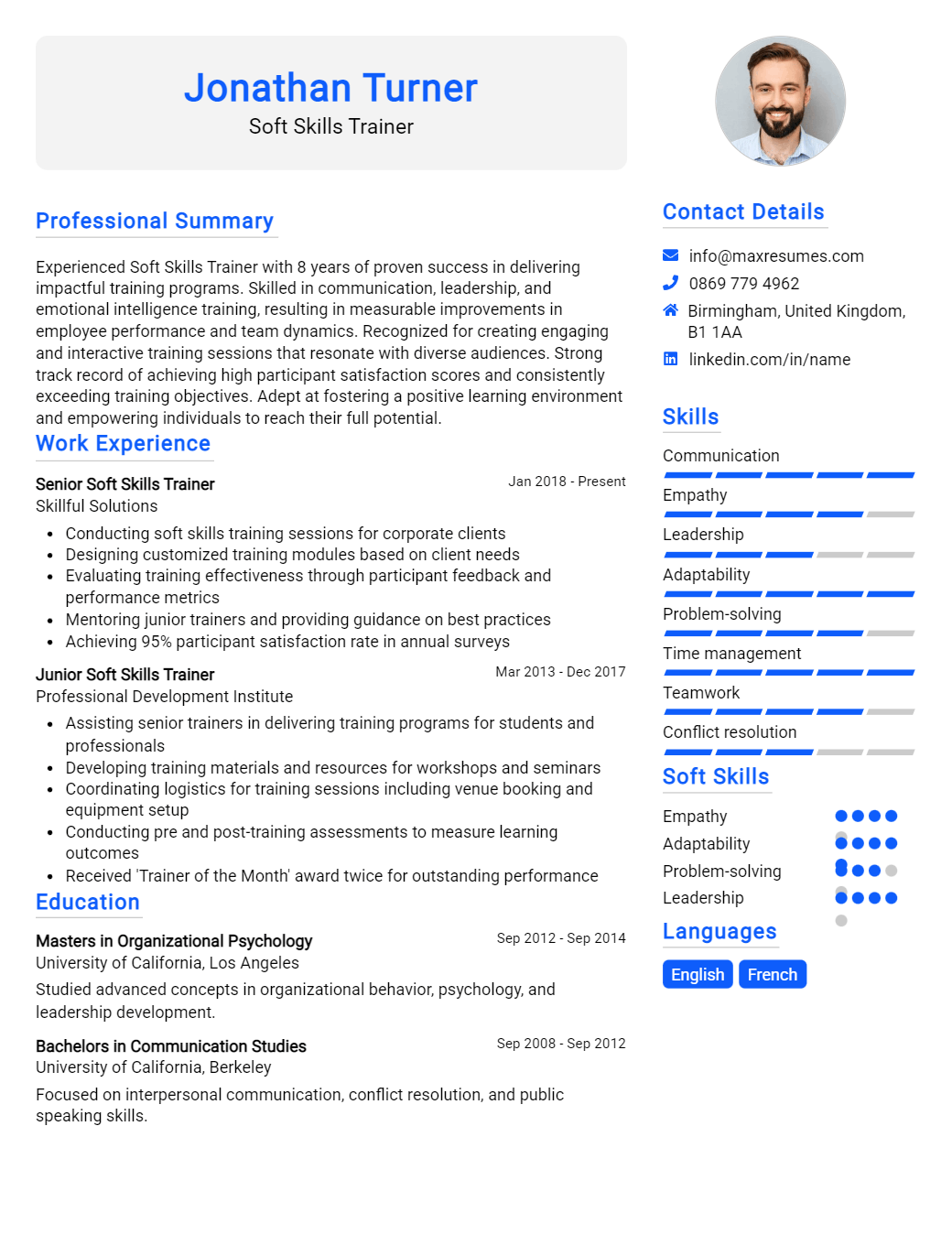 soft-skills-trainer-resume-sample