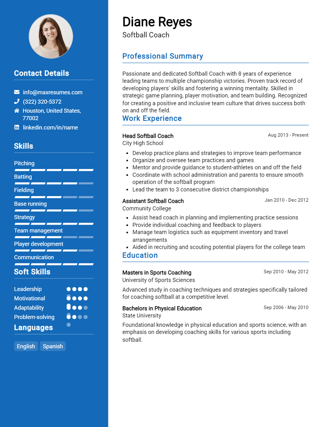 softball-coach-resume-sample