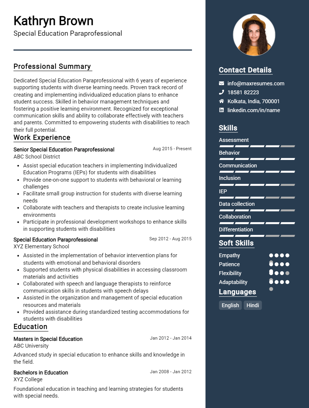 special-education-paraprofessional-resume-sample
