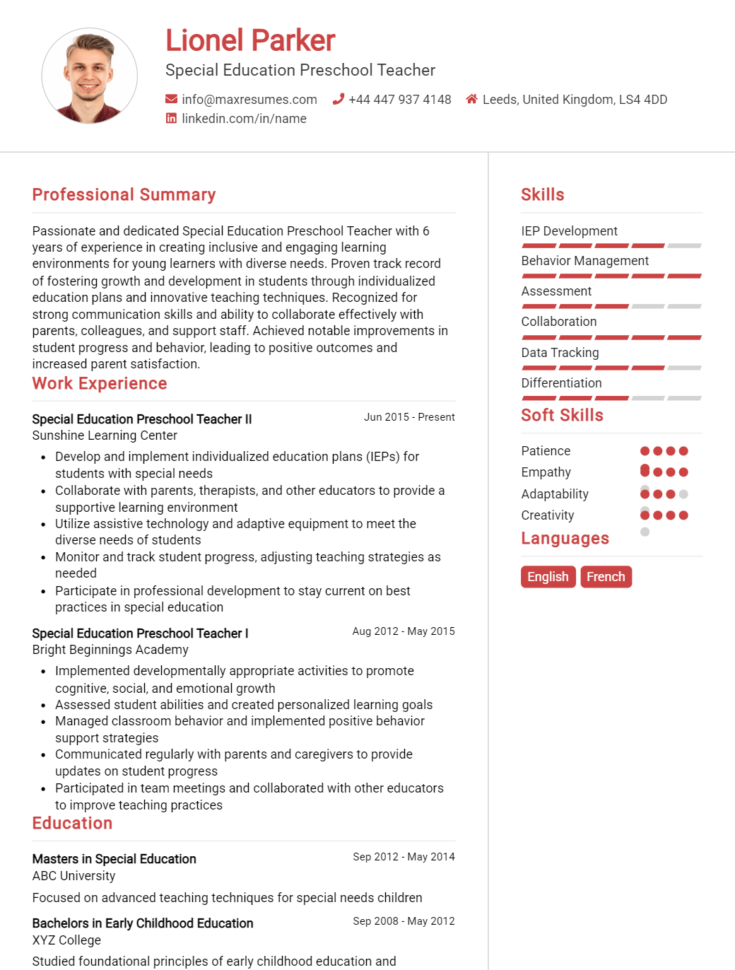 special-education-preschool-teacher-resume-sample