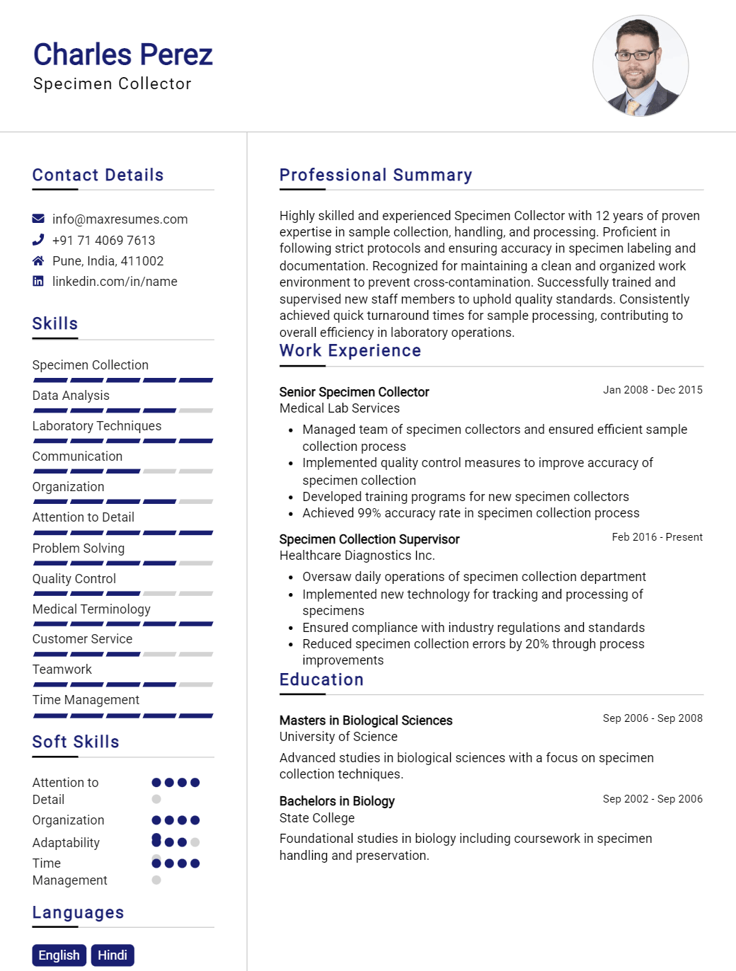 specimen-collector-resume-sample