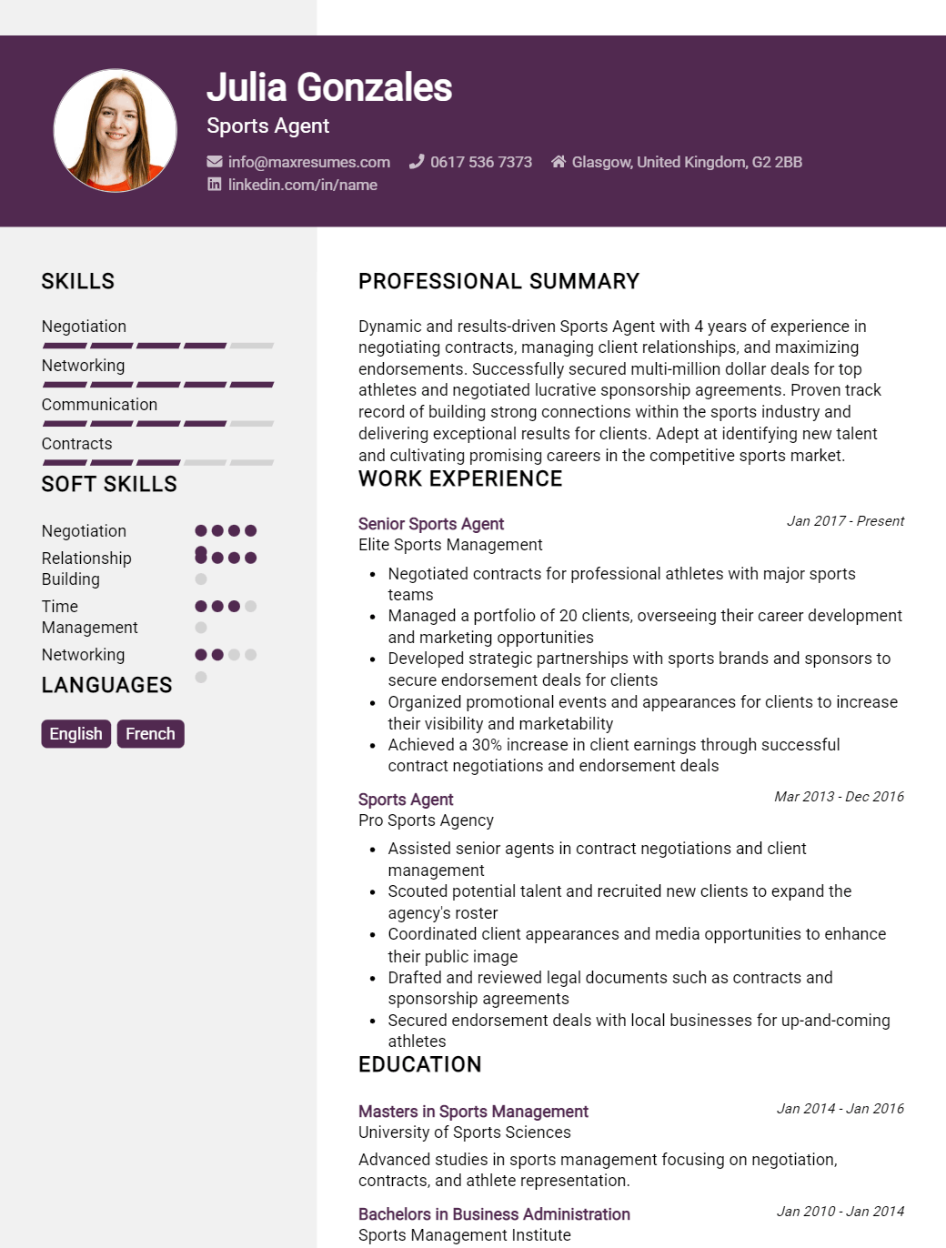 sports-agent-resume-sample