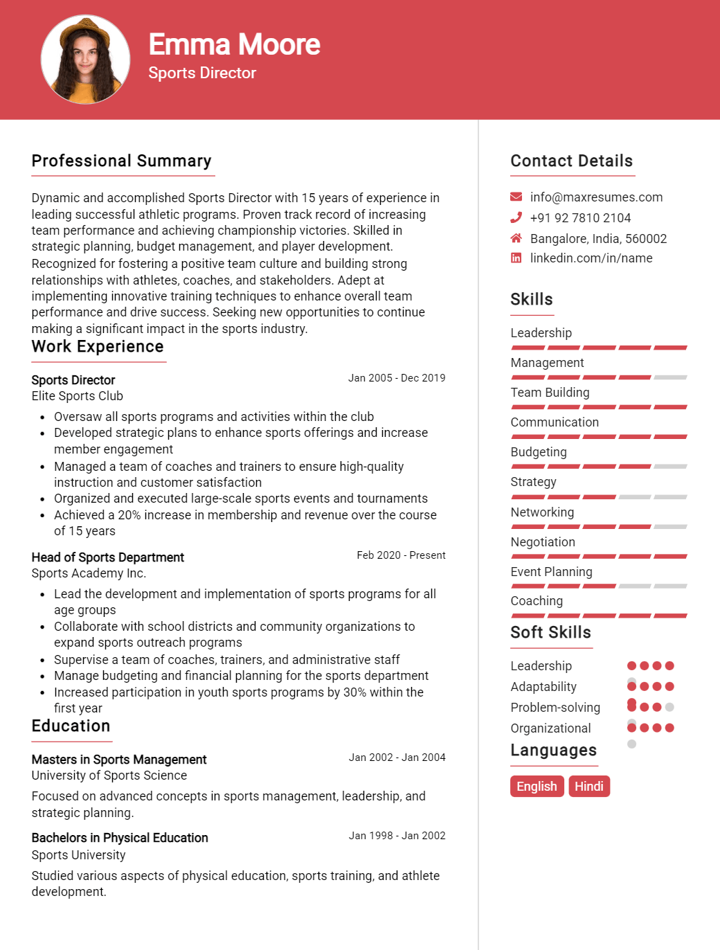 sports-director-resume-sample