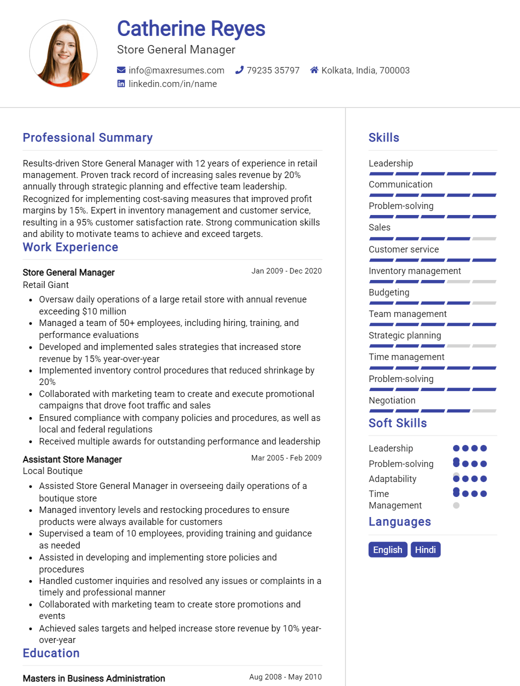 store-general-manager-resume-sample