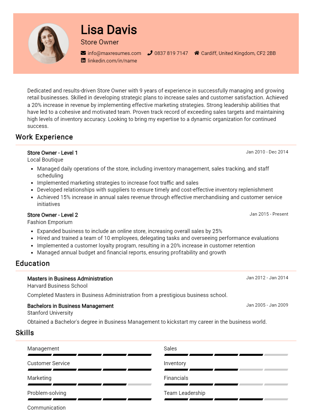 store-owner-resume-sample