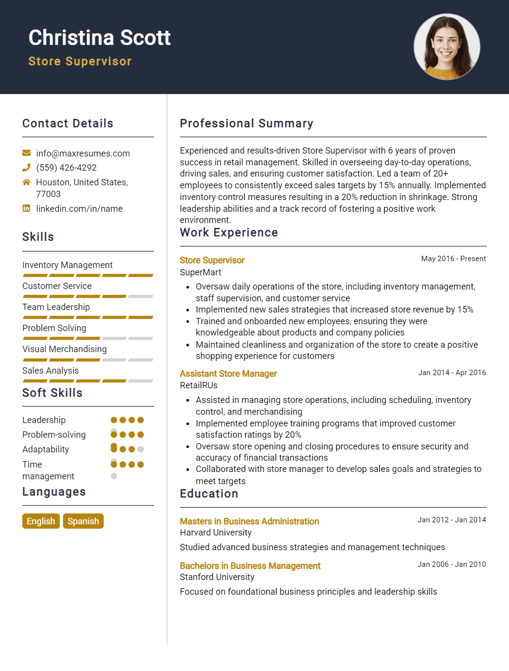 store-supervisor-resume-sample