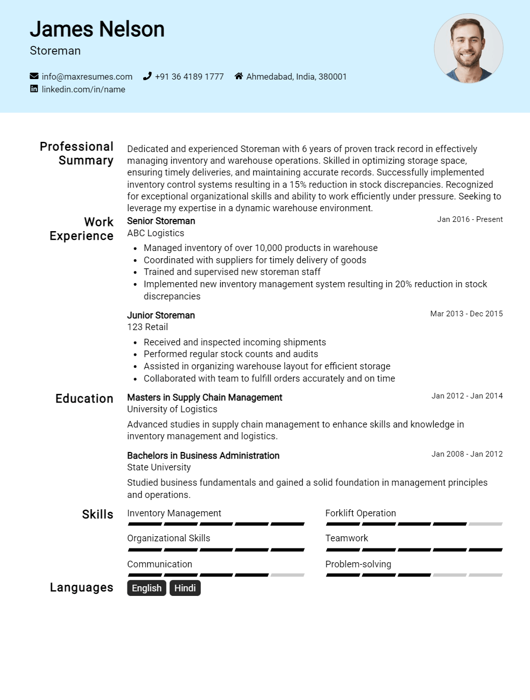 storeman-resume-sample