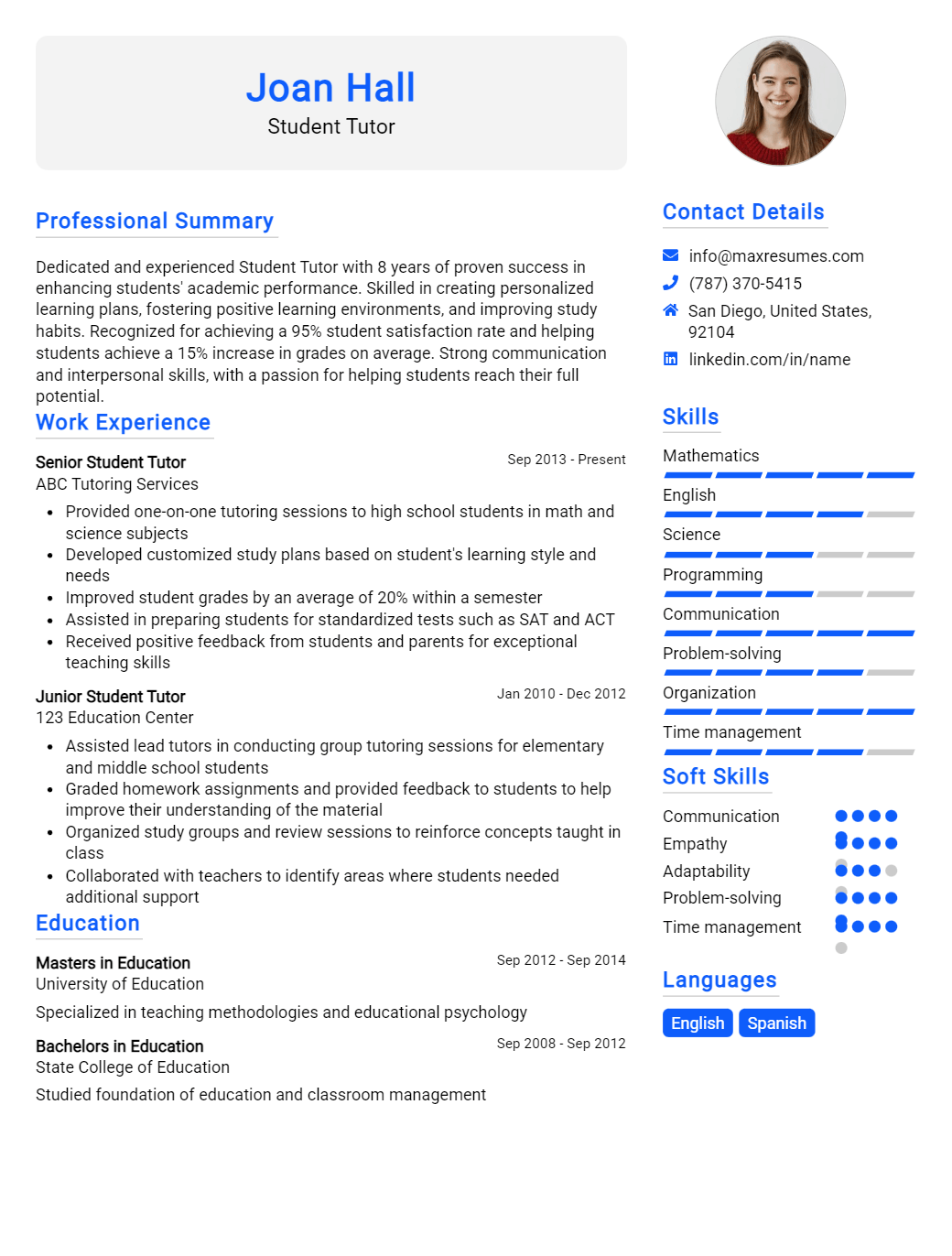 student-tutor-resume-sample