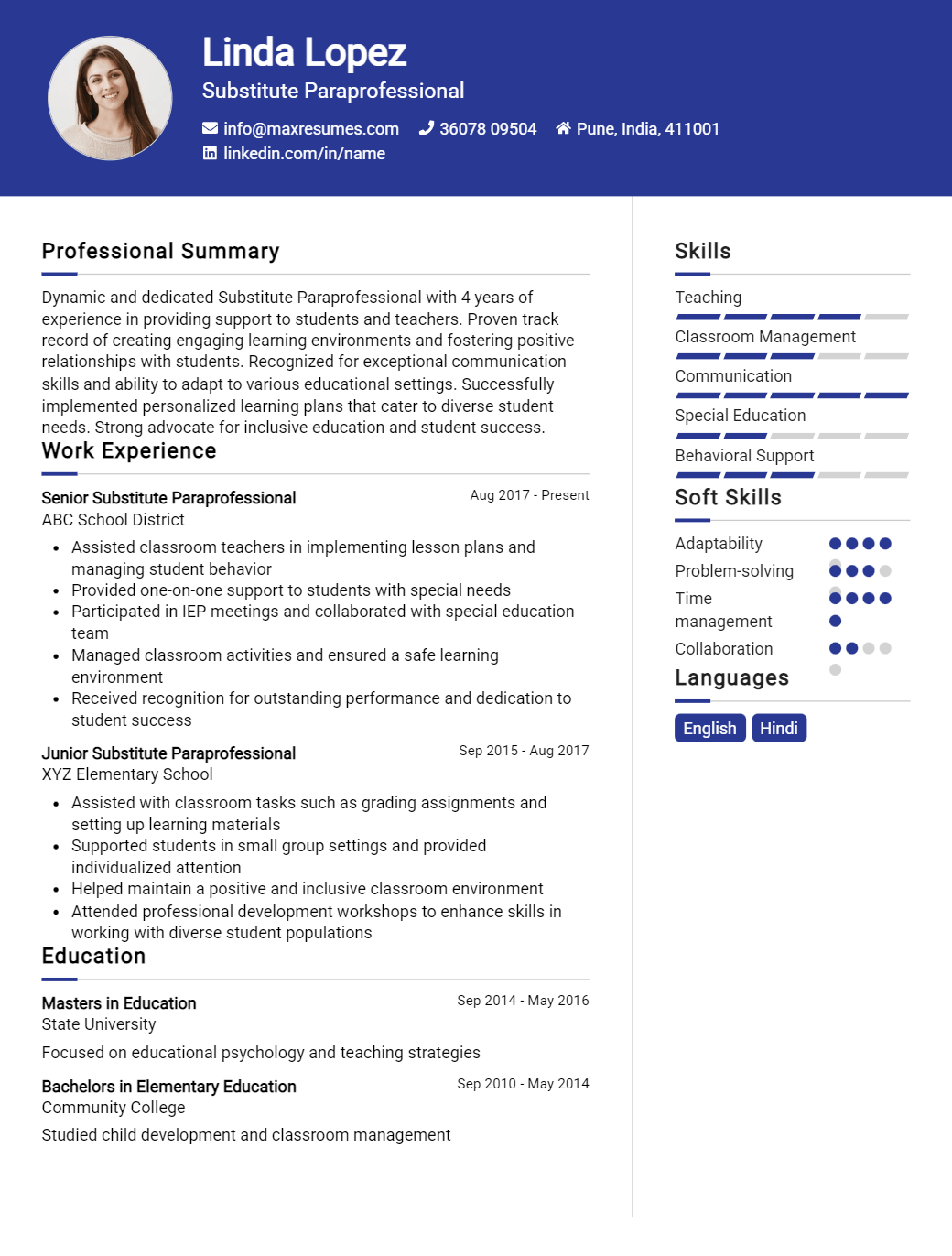 substitute-paraprofessional-resume-sample