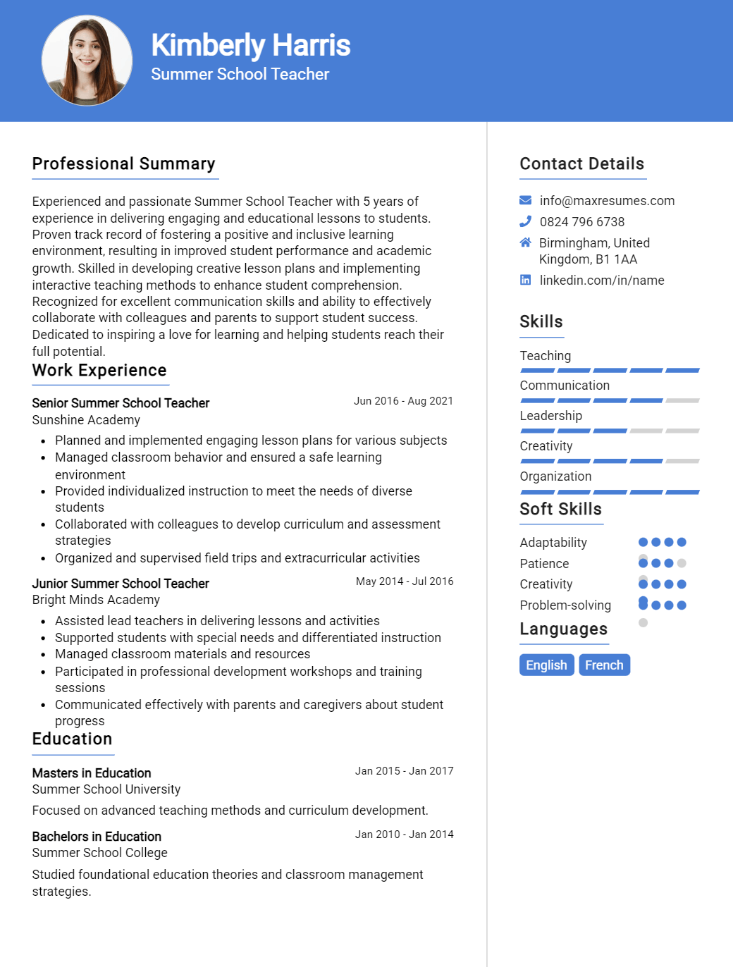 summer-school-teacher-resume-sample
