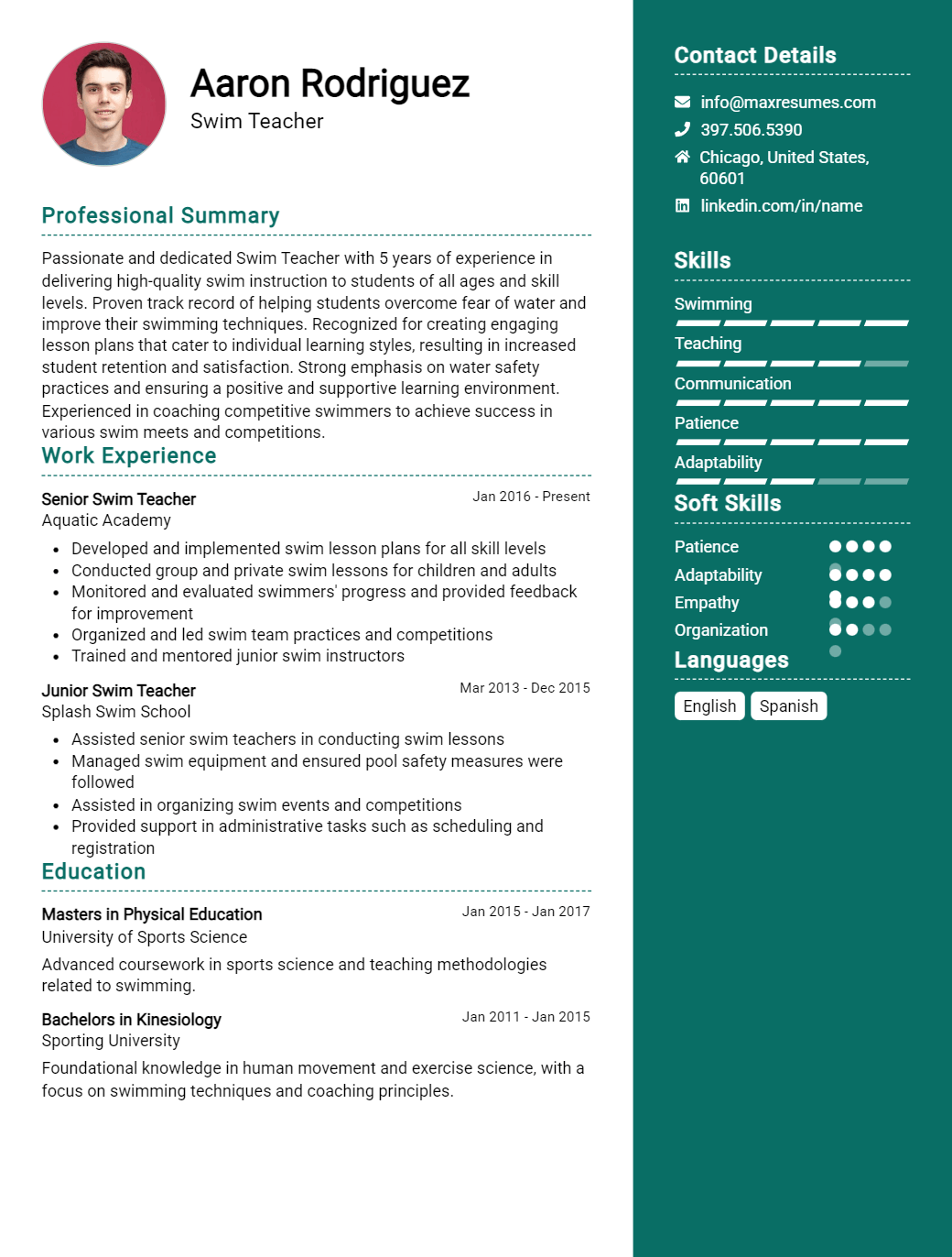 swim-teacher-resume-sample