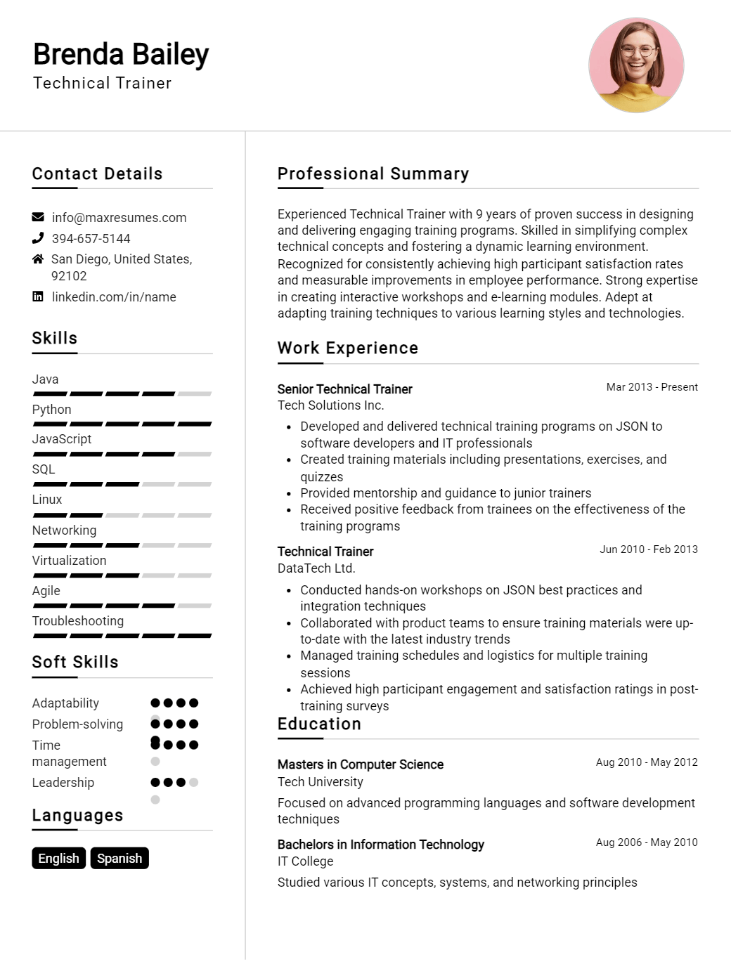 technical-trainer-resume-sample