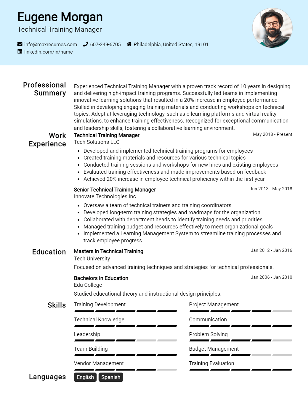 technical-training-manager-resume-sample