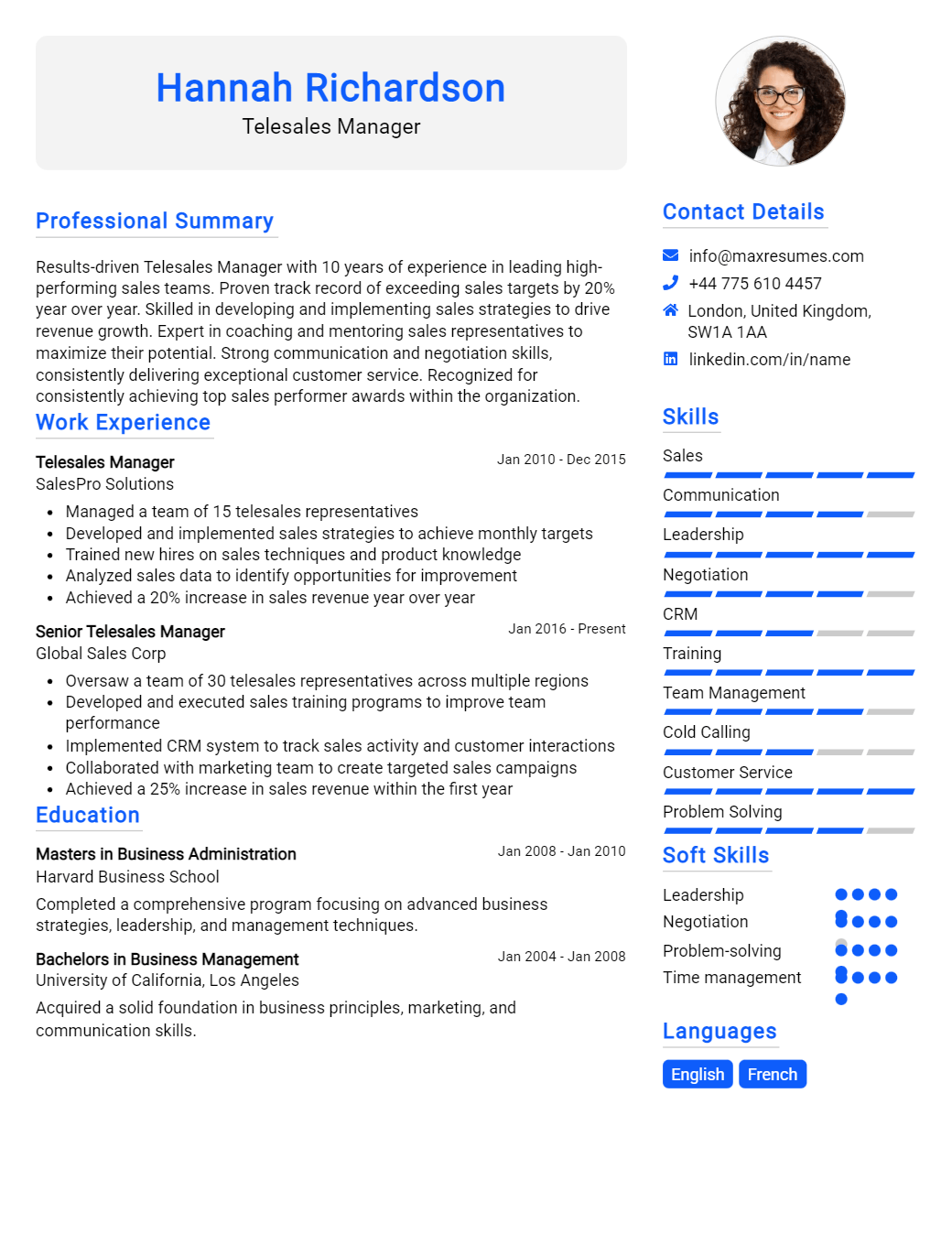 telesales-manager-resume-sample