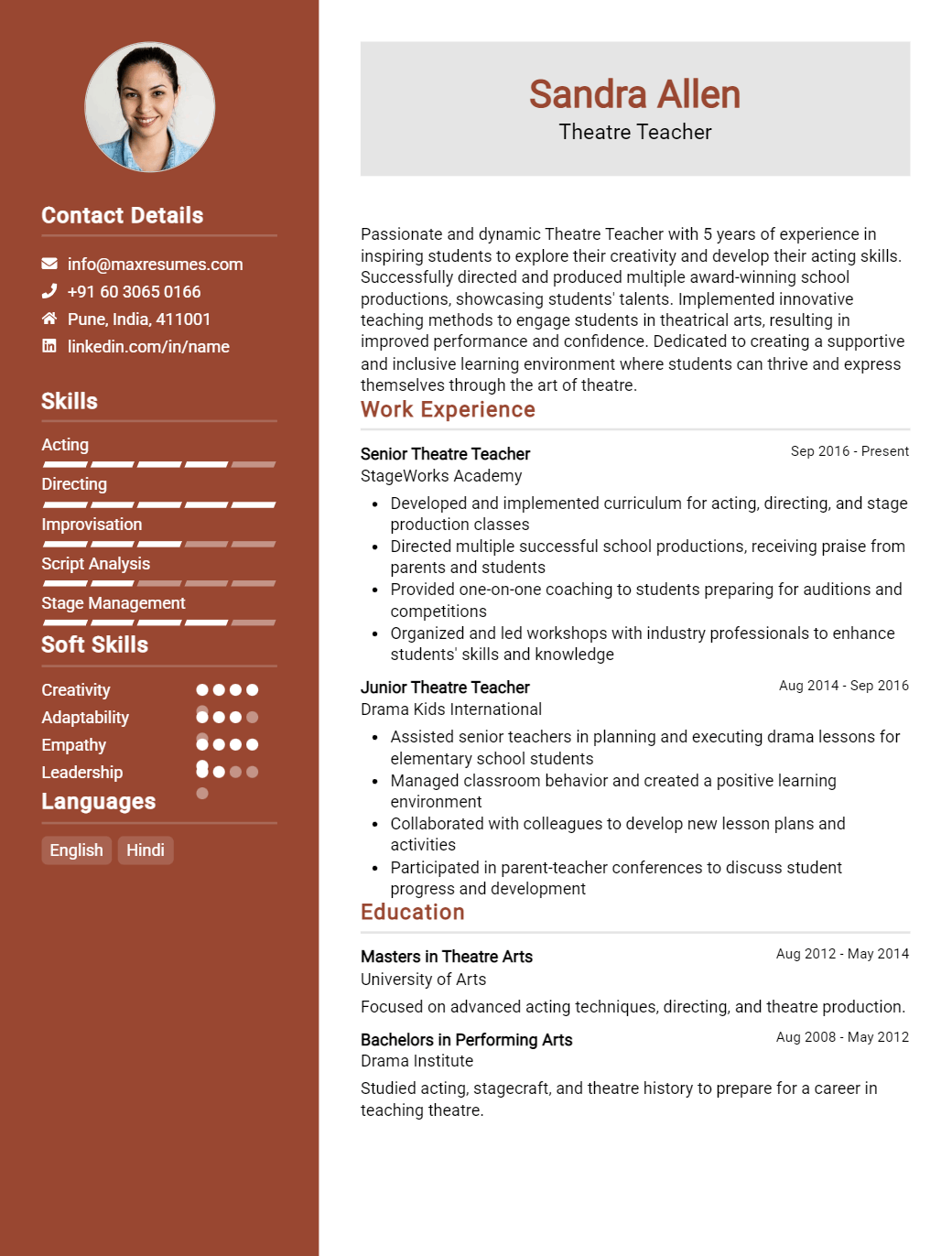 theatre-teacher-resume-sample