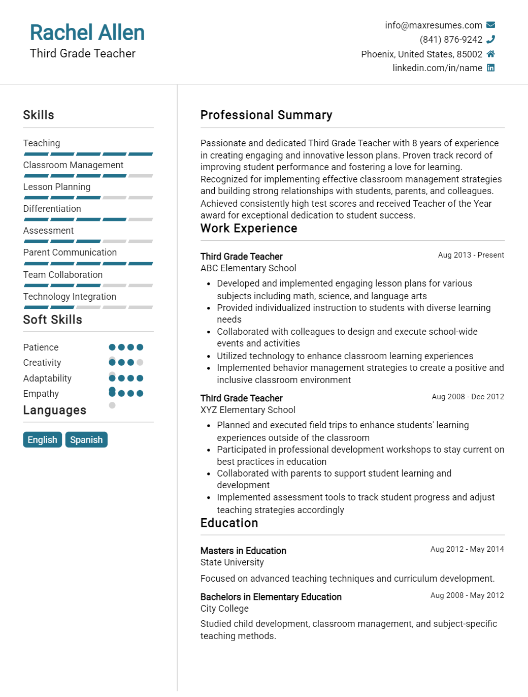 third-grade-teacher-resume-sample