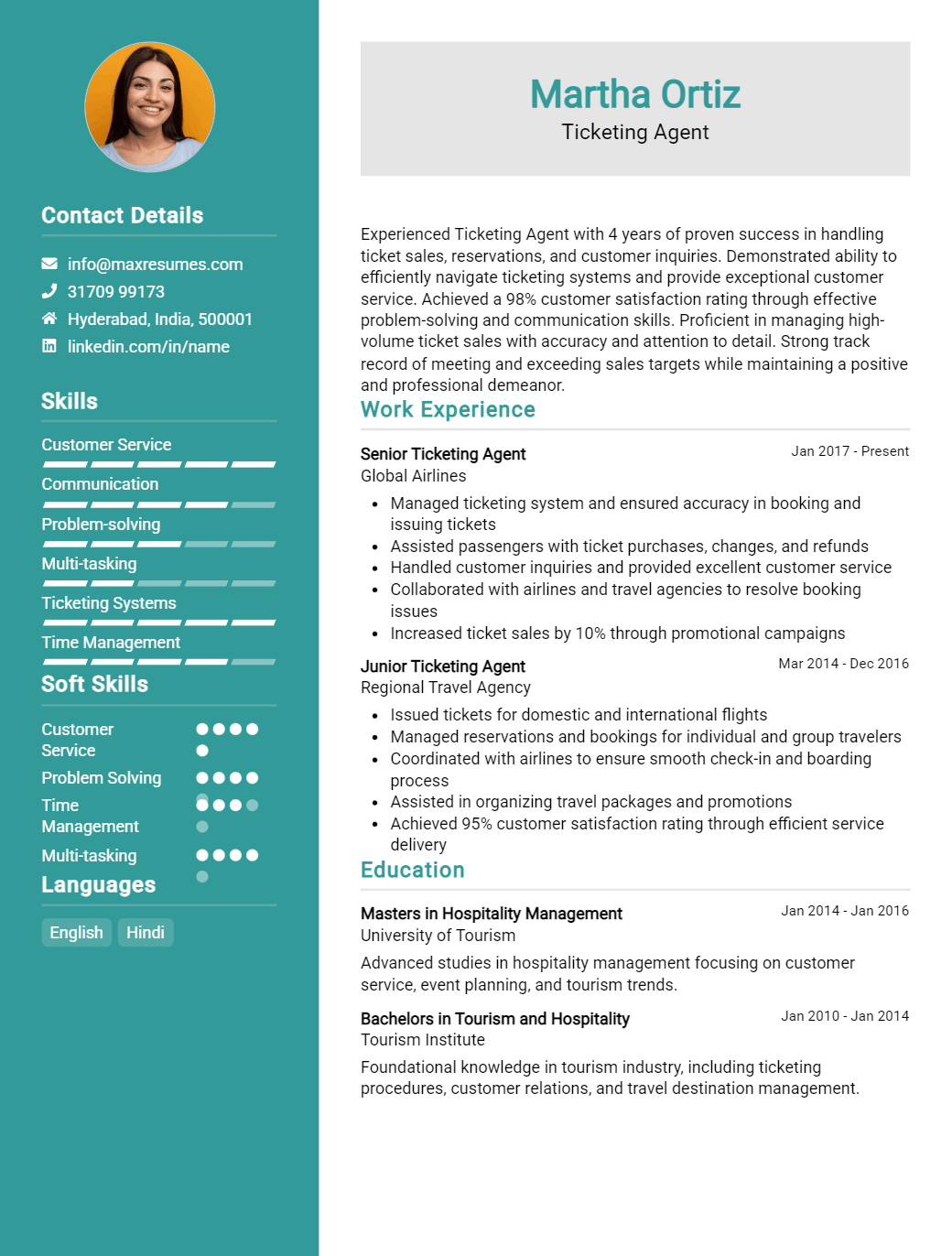 ticketing-agent-resume-sample