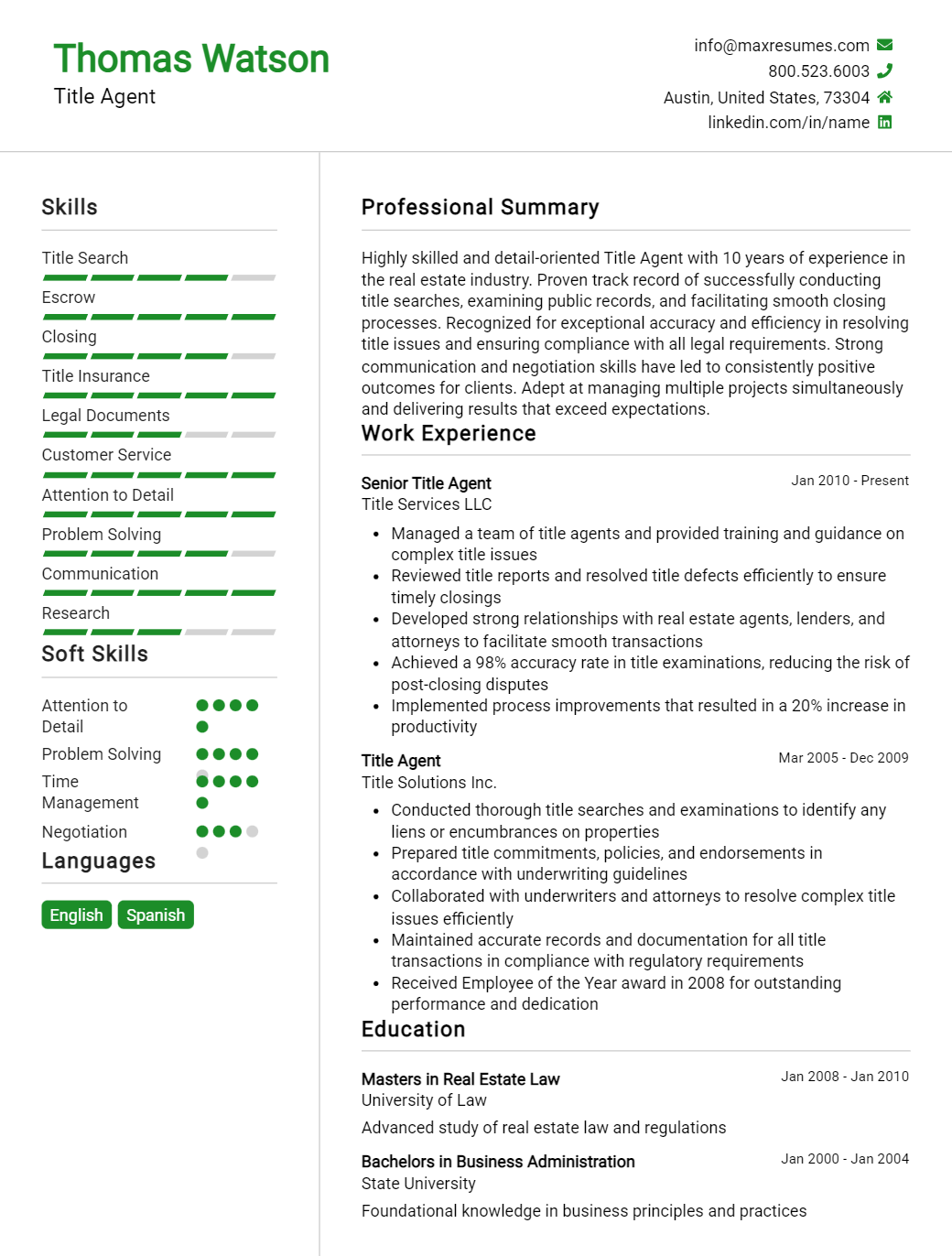 title-agent-resume-sample