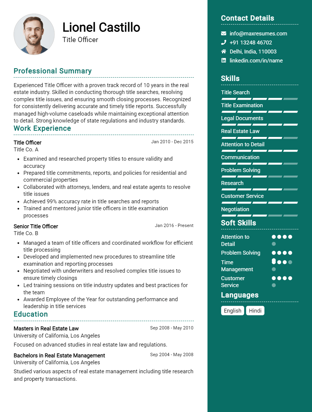 title-officer-resume-sample