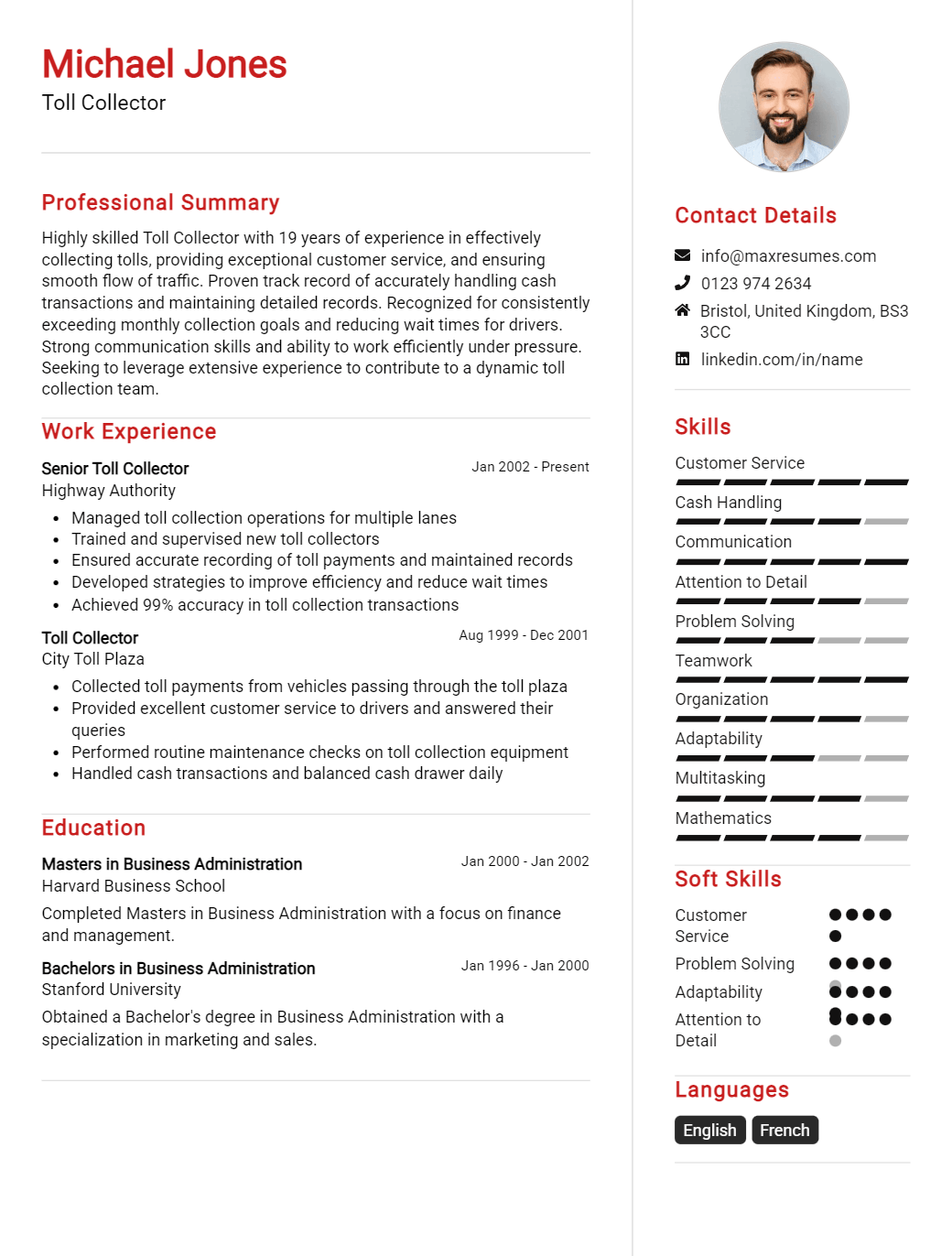 toll-collector-resume-sample