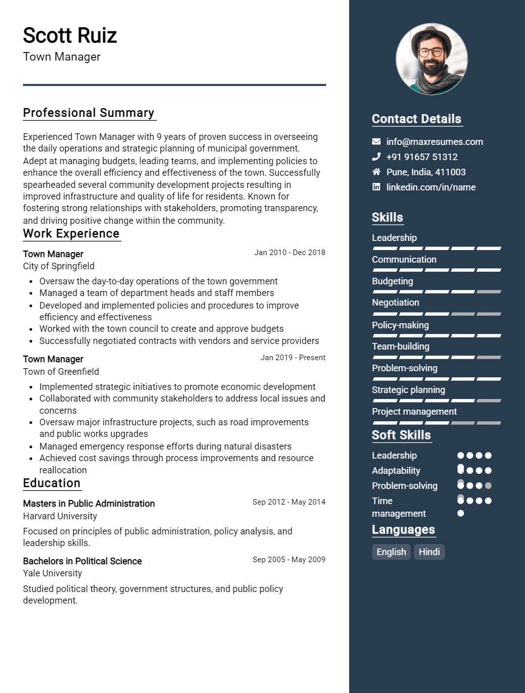town-manager-resume-sample