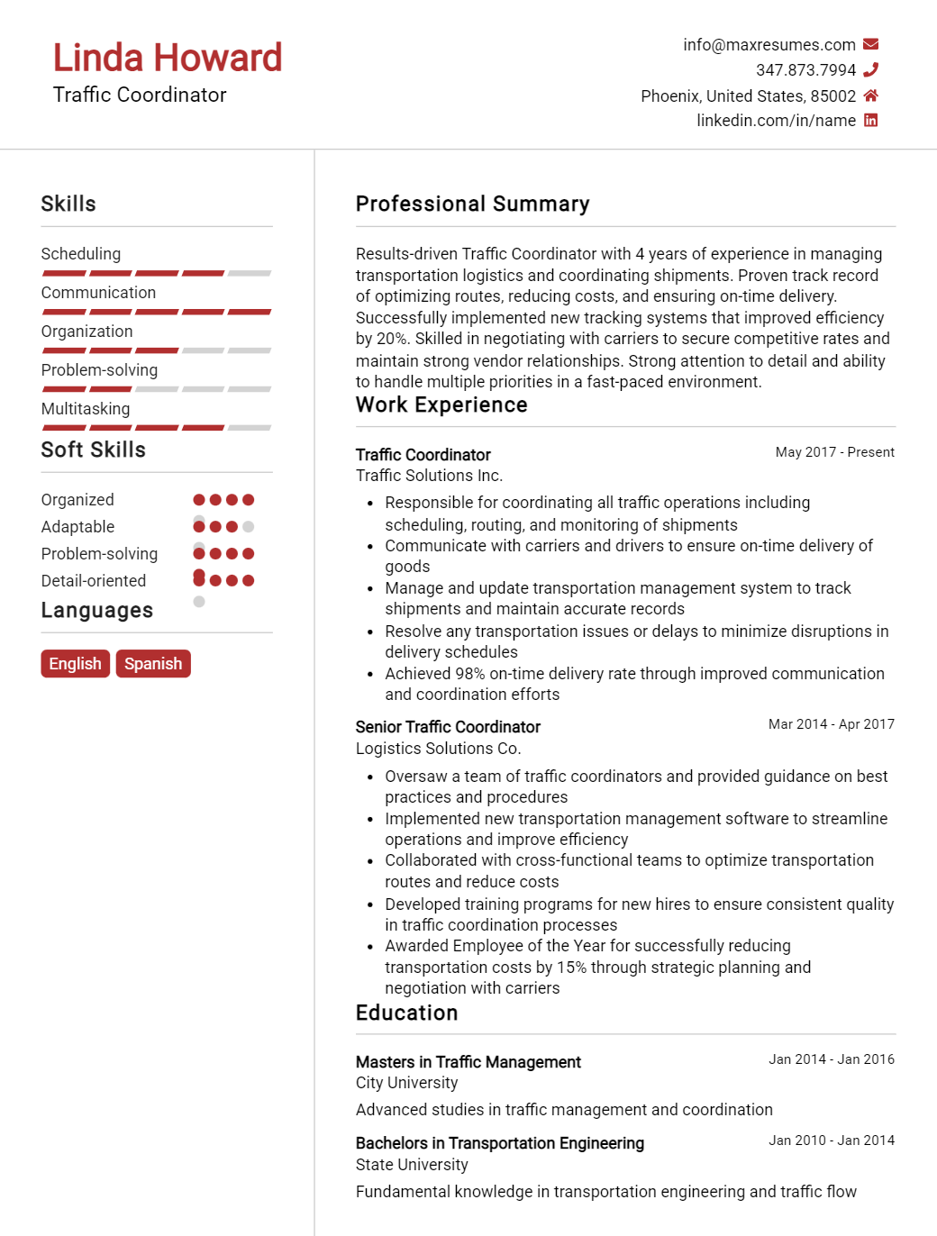 traffic-coordinator-resume-sample