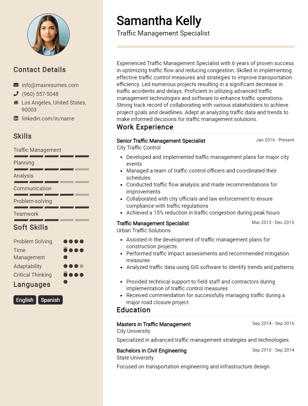 traffic-management-specialist-resume-sample