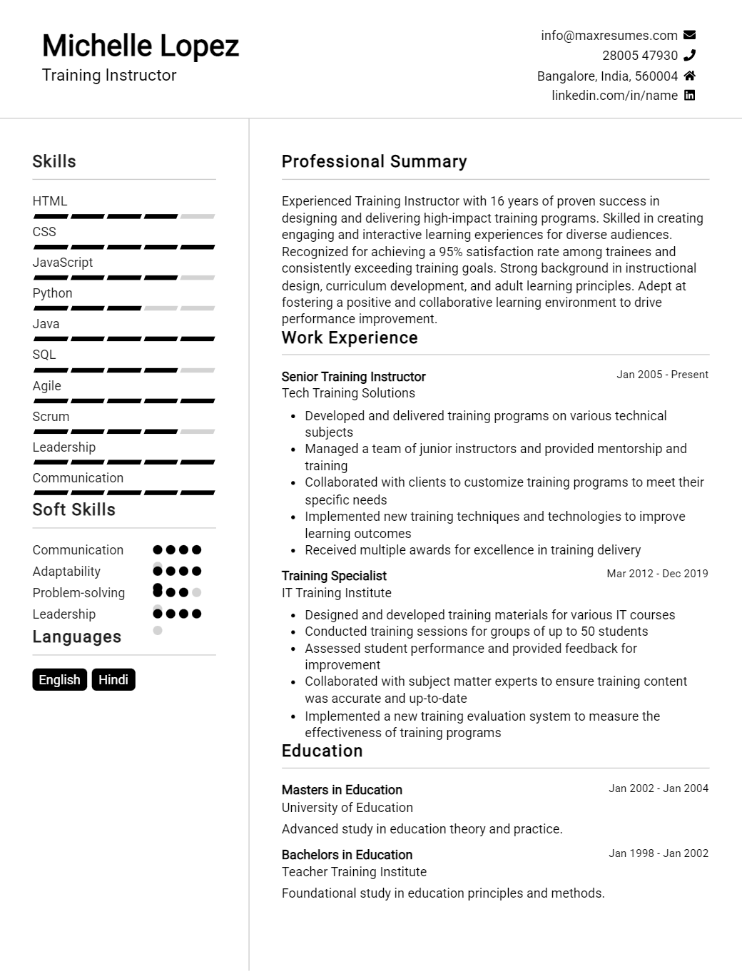 training-instructor-resume-sample