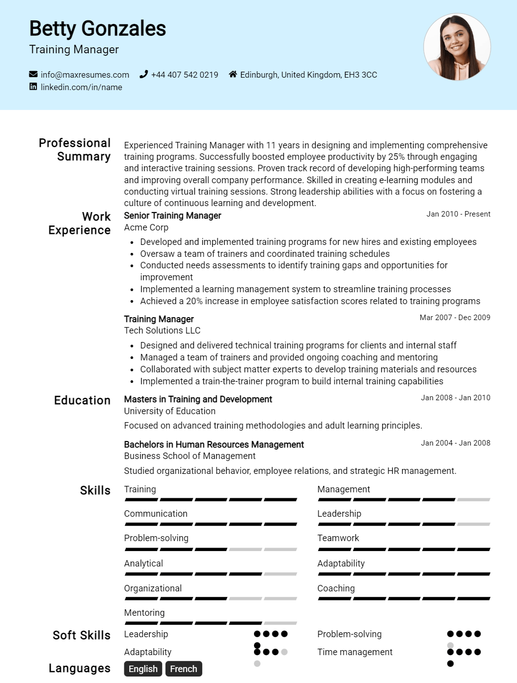 training-manager-resume-sample