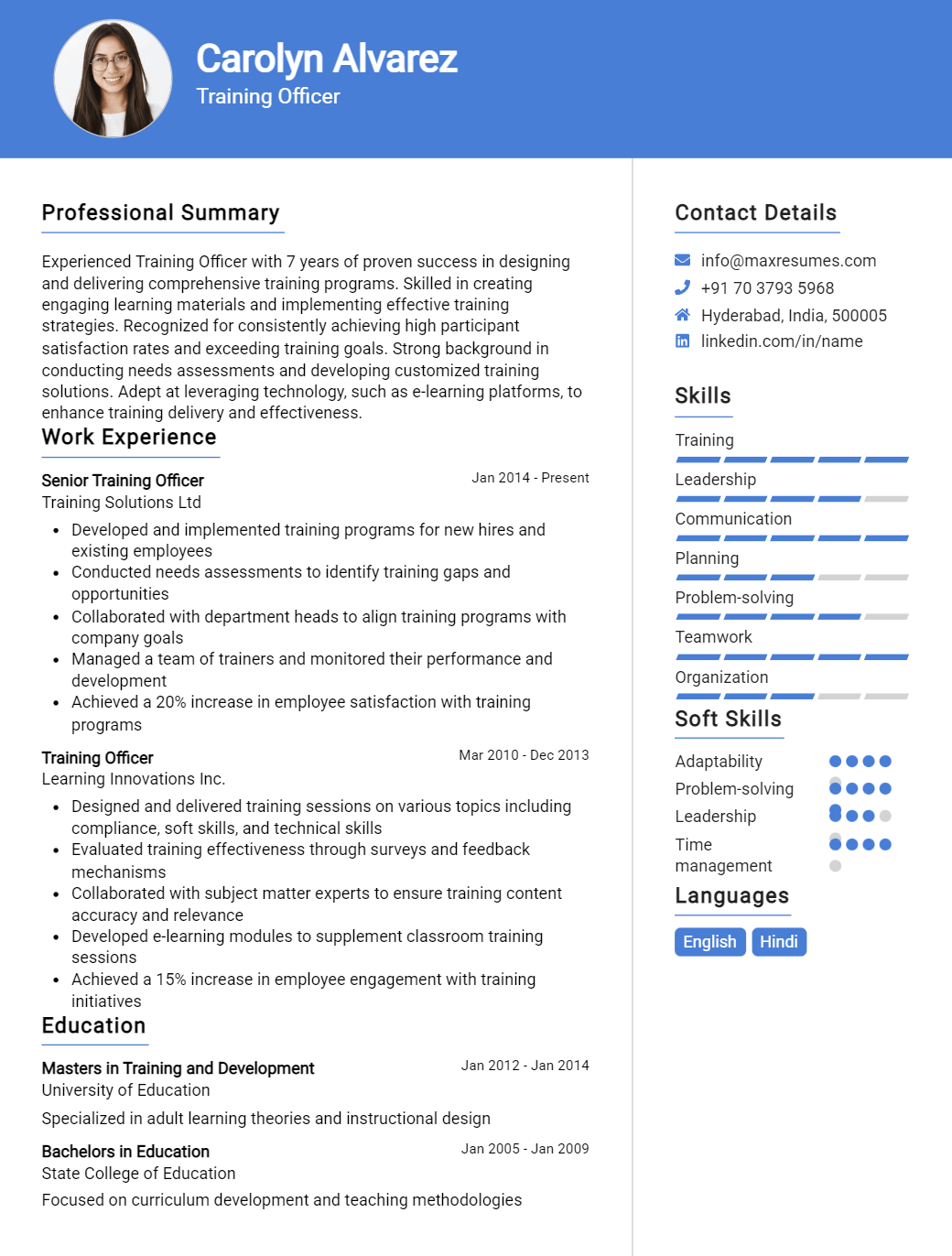 training-officer-resume-sample