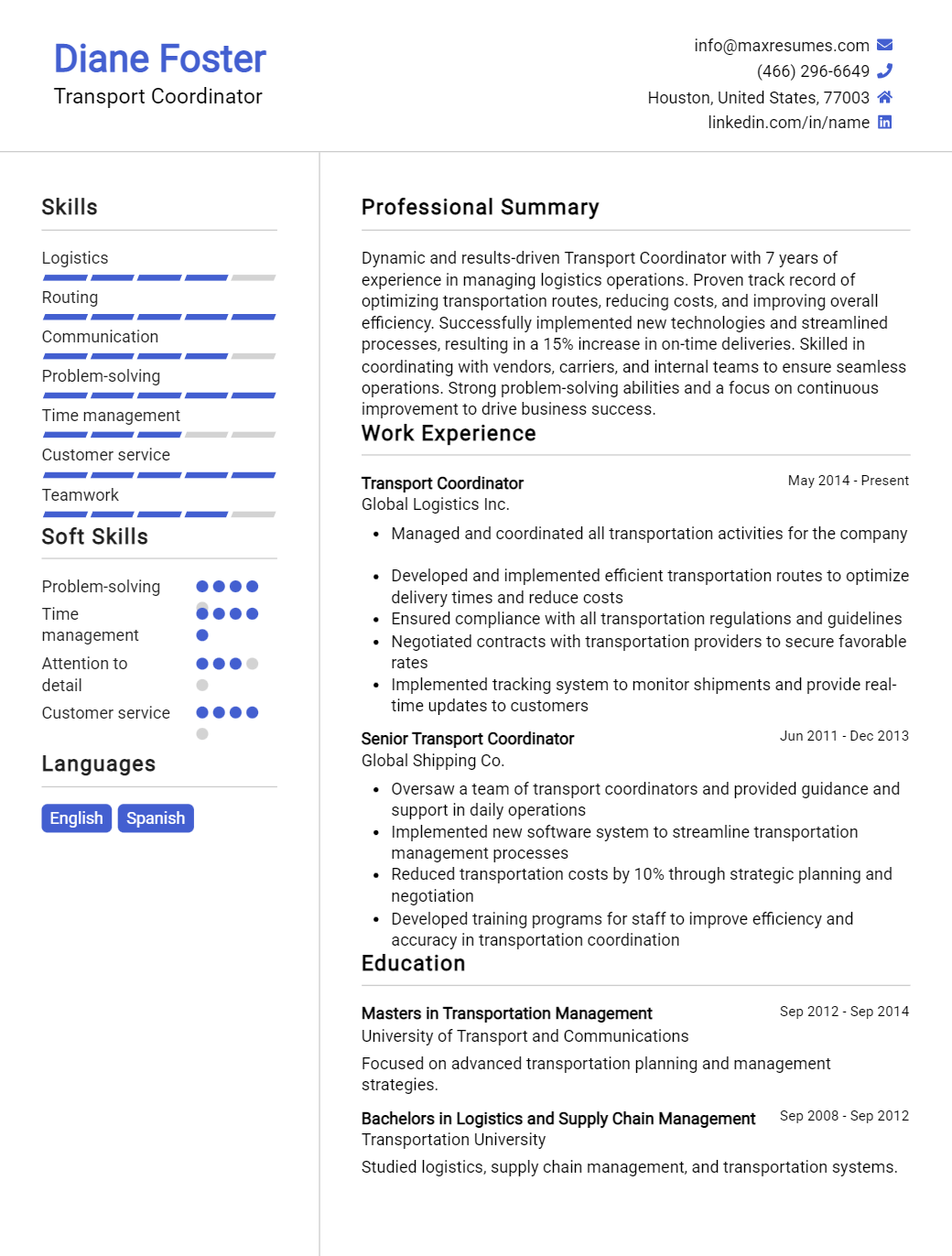 transport-coordinator-resume-sample