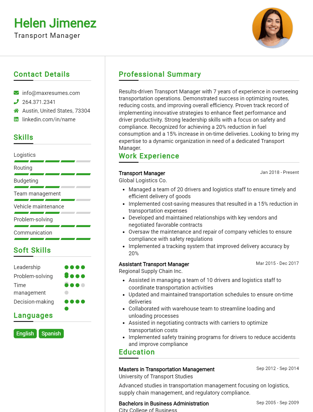 transport-manager-resume-sample