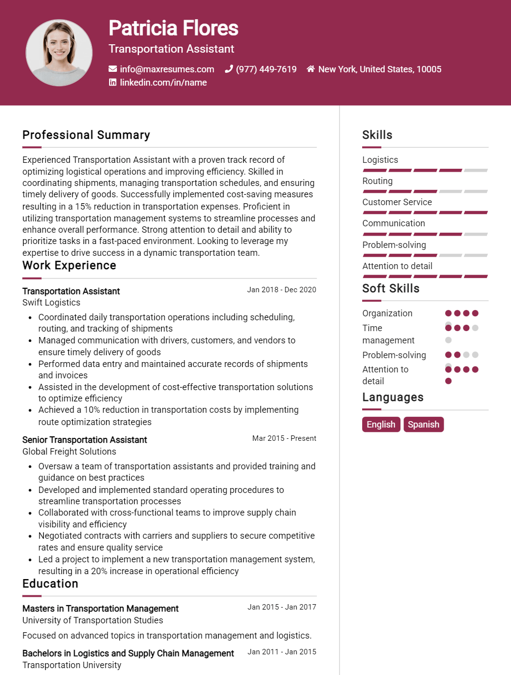 transportation-assistant-resume-sample