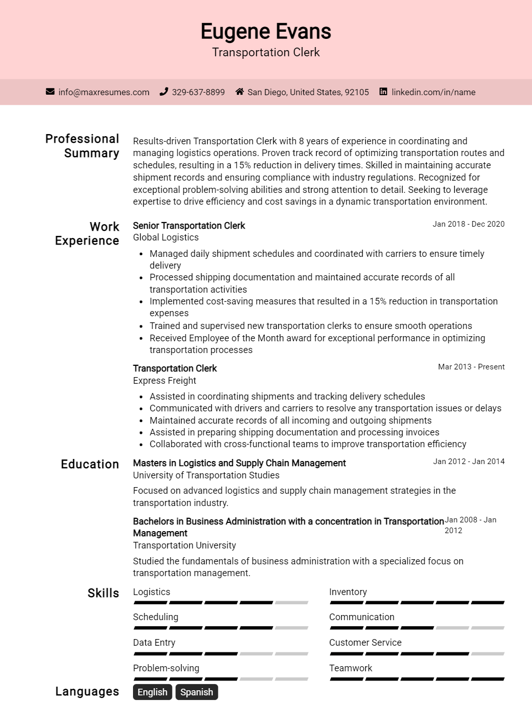 transportation-clerk-resume-sample
