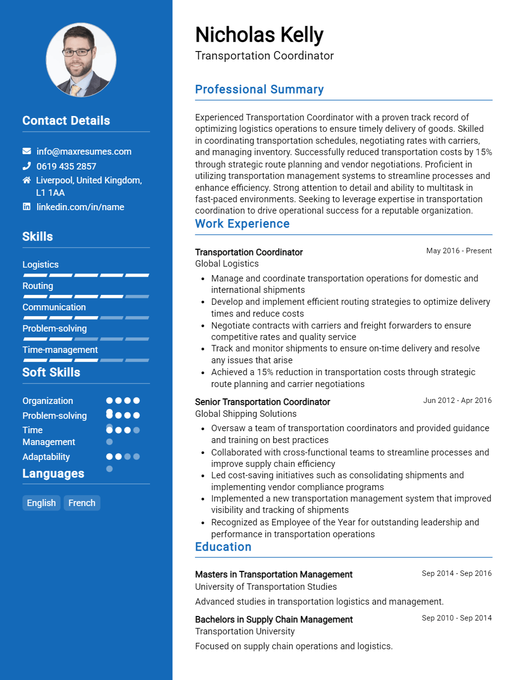 transportation-coordinator-resume-sample