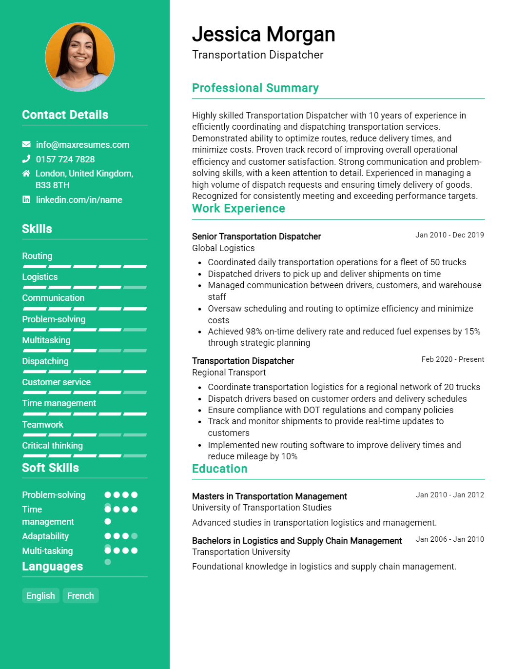 transportation-dispatcher-resume-sample