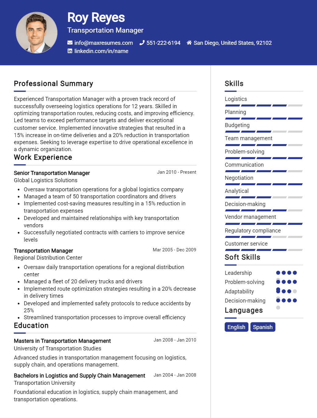 transportation-manager-resume-sample