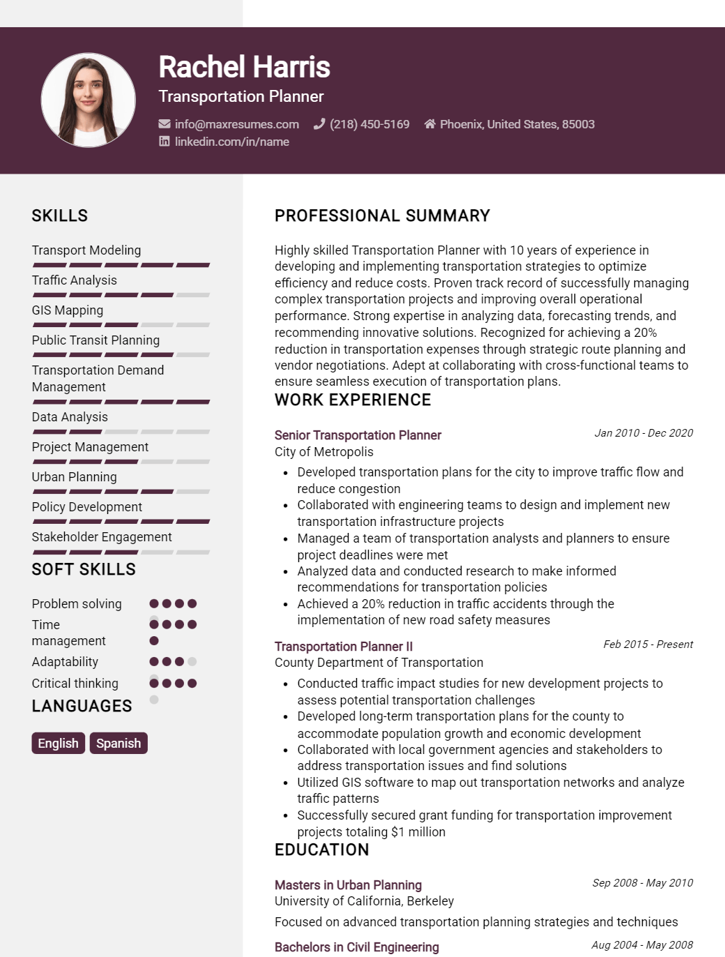 transportation-planner-resume-sample