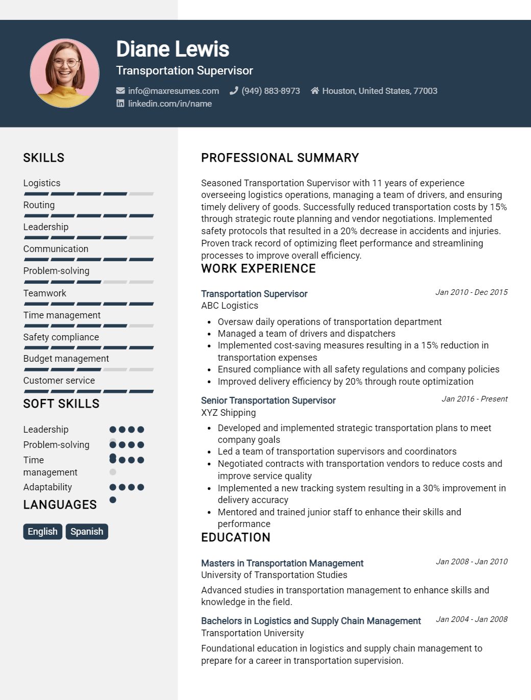 transportation-supervisor-resume-sample